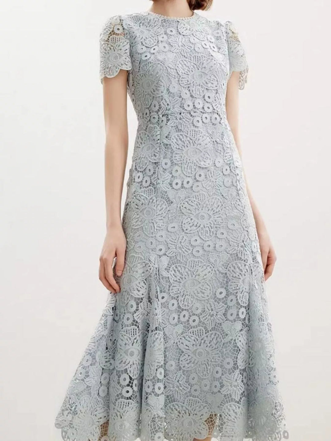 Short sleeve floral lace mermaid maxi dress