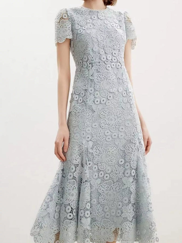 Short sleeve floral lace mermaid maxi dress