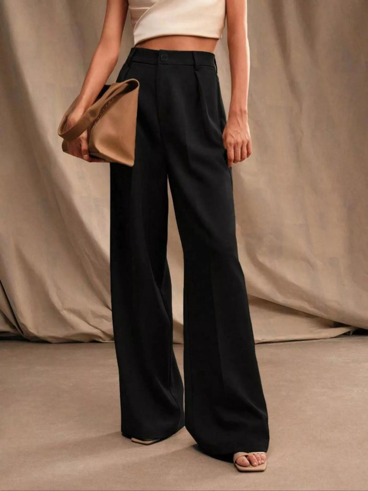 Black Pleated high-waisted wide-leg dress trousers