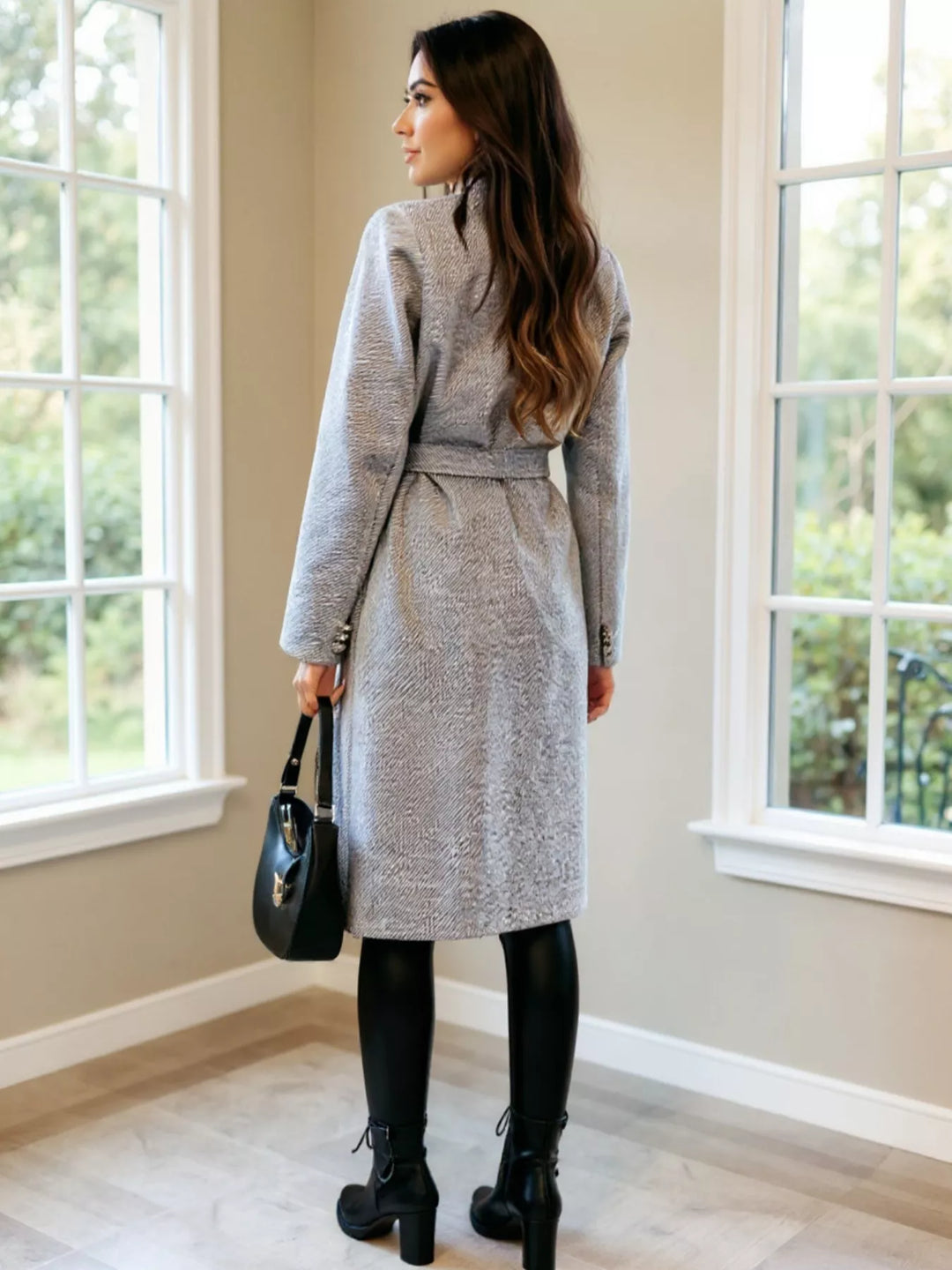 Double-breasted tie-waist longline overcoat