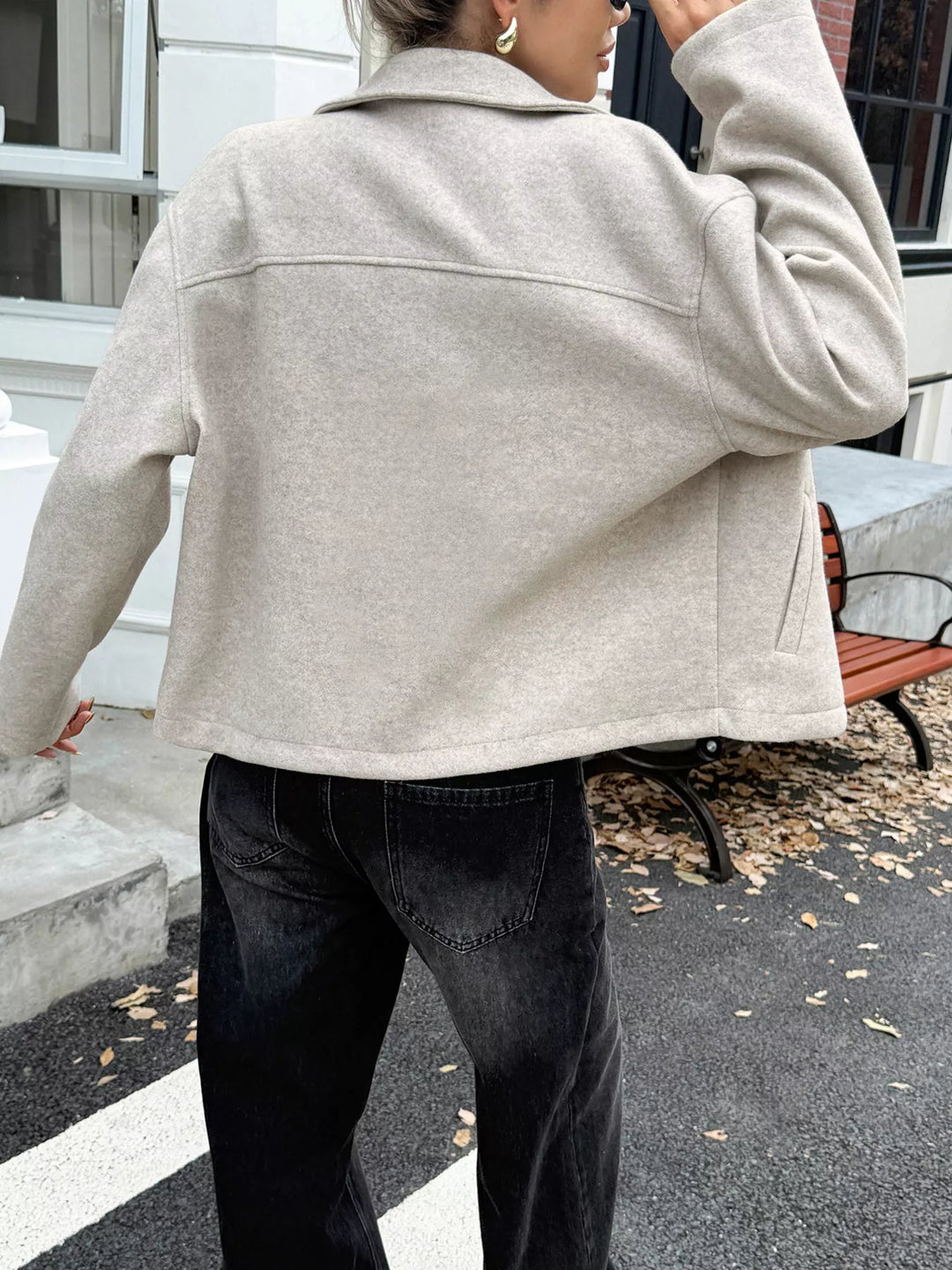 Zip-up dropped shoulder jacket with collar