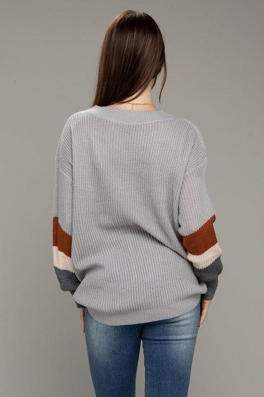 Color Block Dropped Shoulder Sweater - Azoroh
