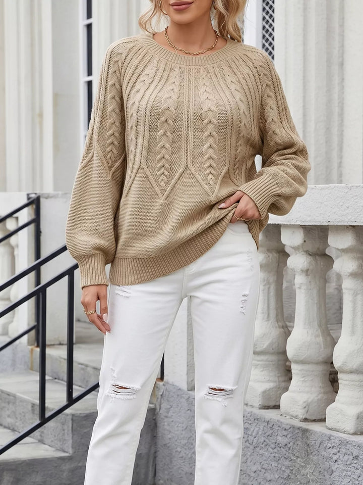 Braided cable knit crew neck pullover sweater