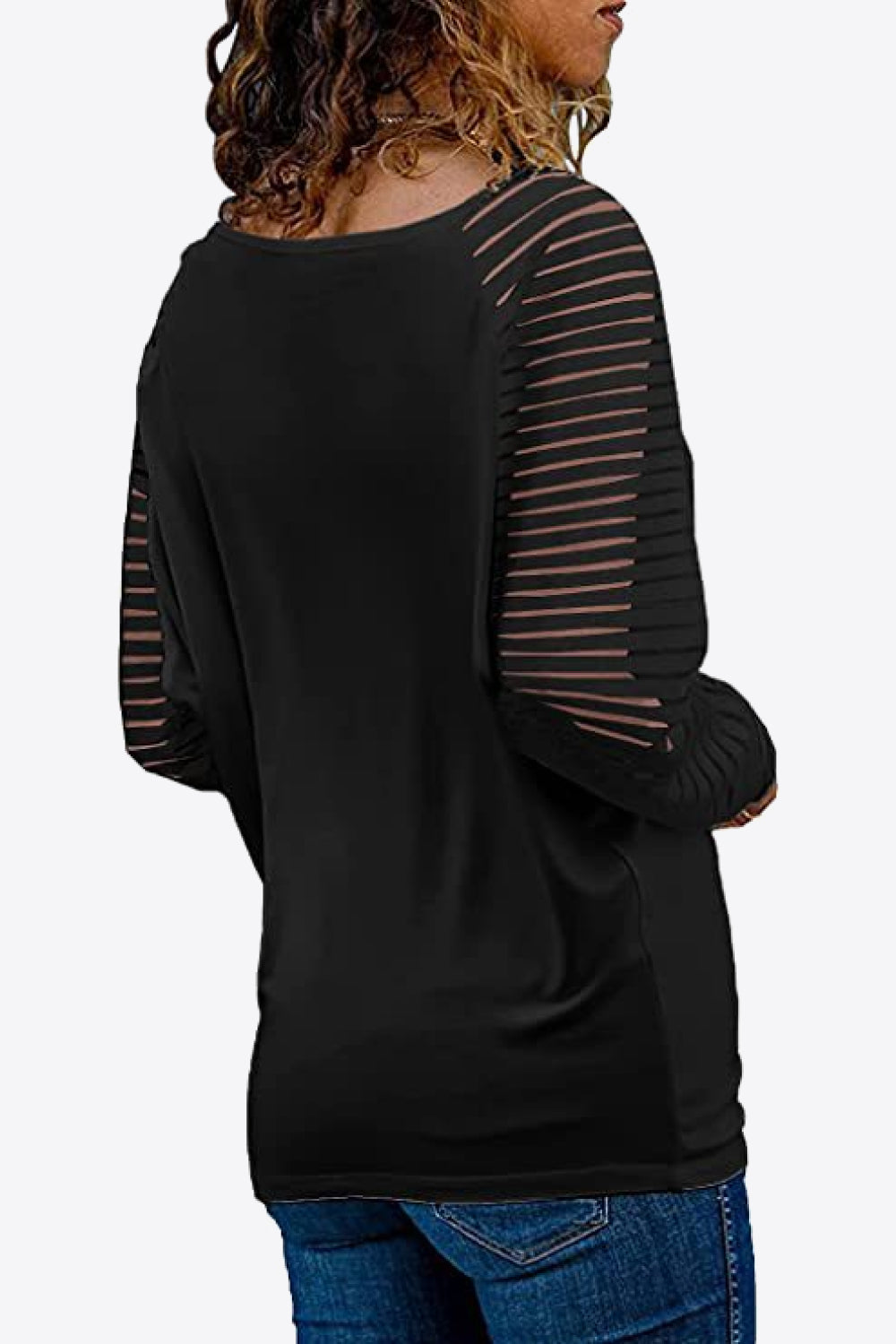 Semi-sheer striped raglan sleeve V-neck top