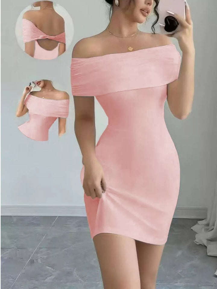 Off-shoulder bodycon mini dress with twisted back