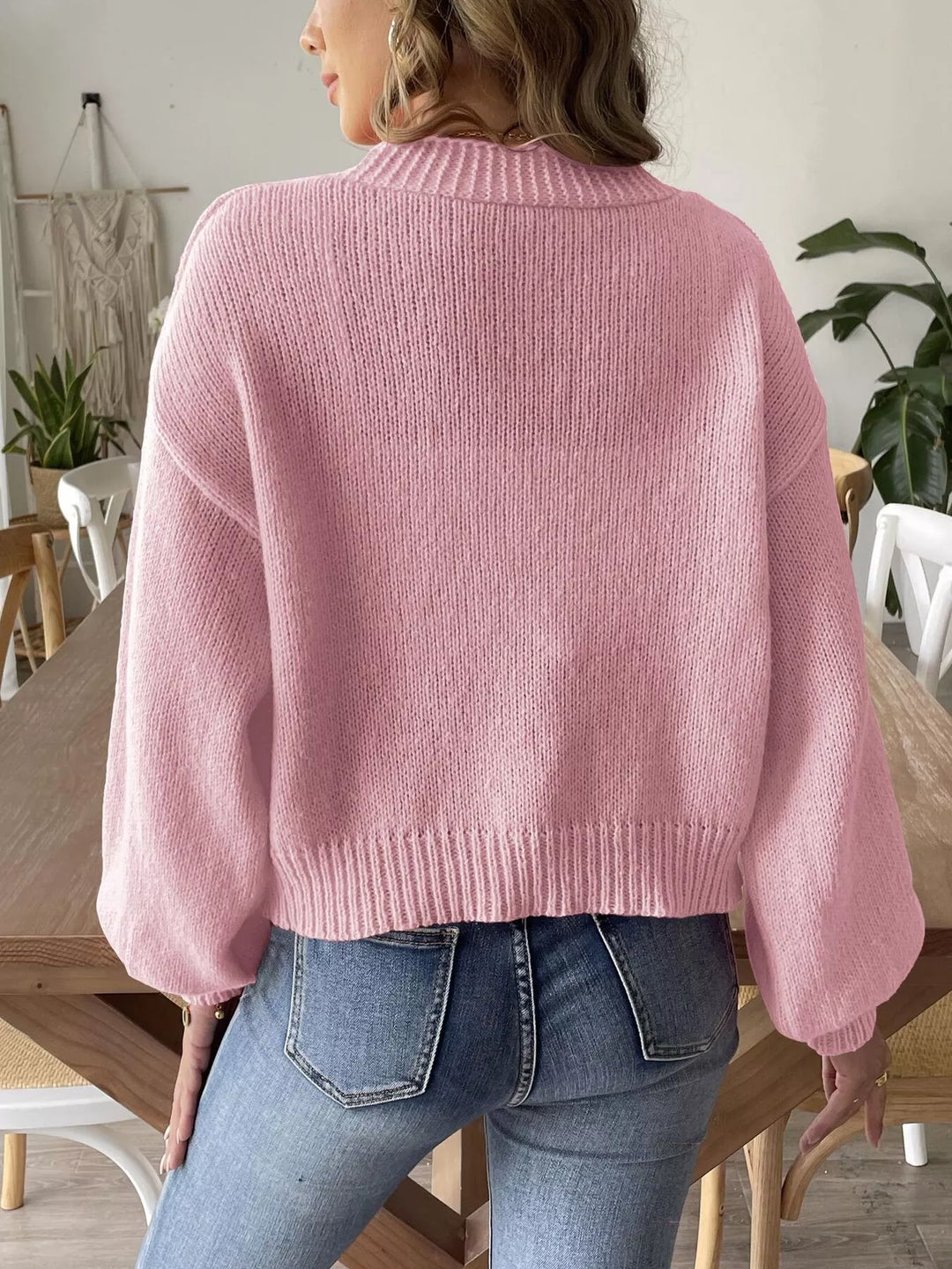 Floral applique open front knit cardigan with ribbed trim