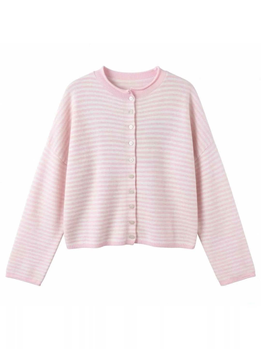 Striped button-front knit cardigan with drop shoulders