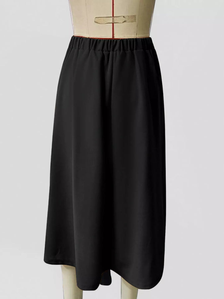 Asymmetrical layered hem high-waist A-line midi skirt