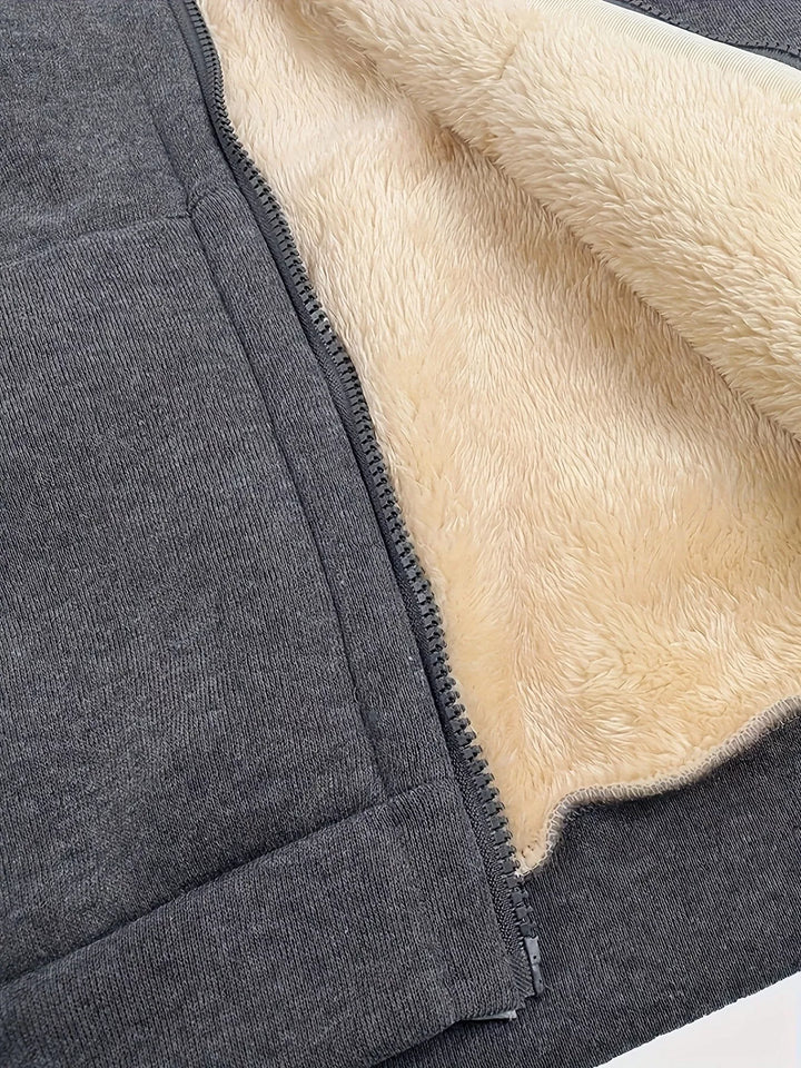 Sherpa-lined zip-up hoodie with colorblock sleeves
