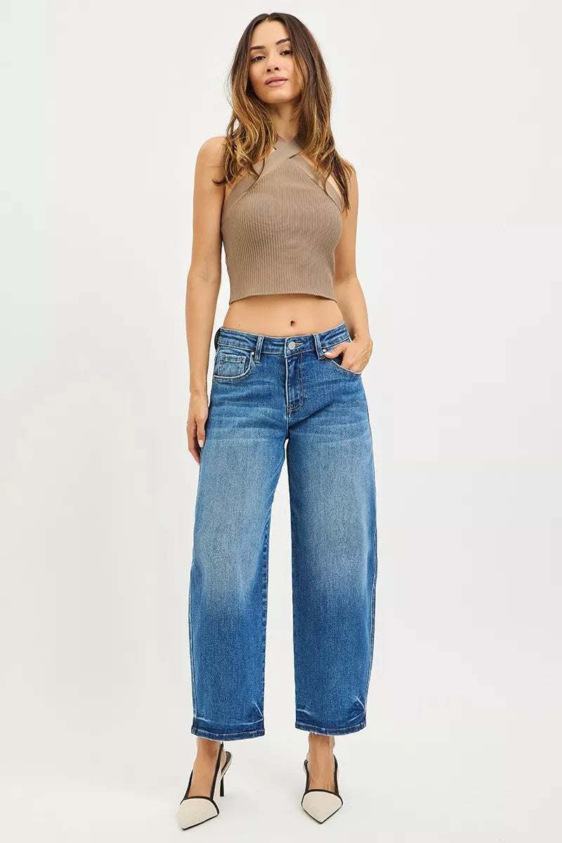 Slouchy cropped barrel-leg jeans with high-rise waist