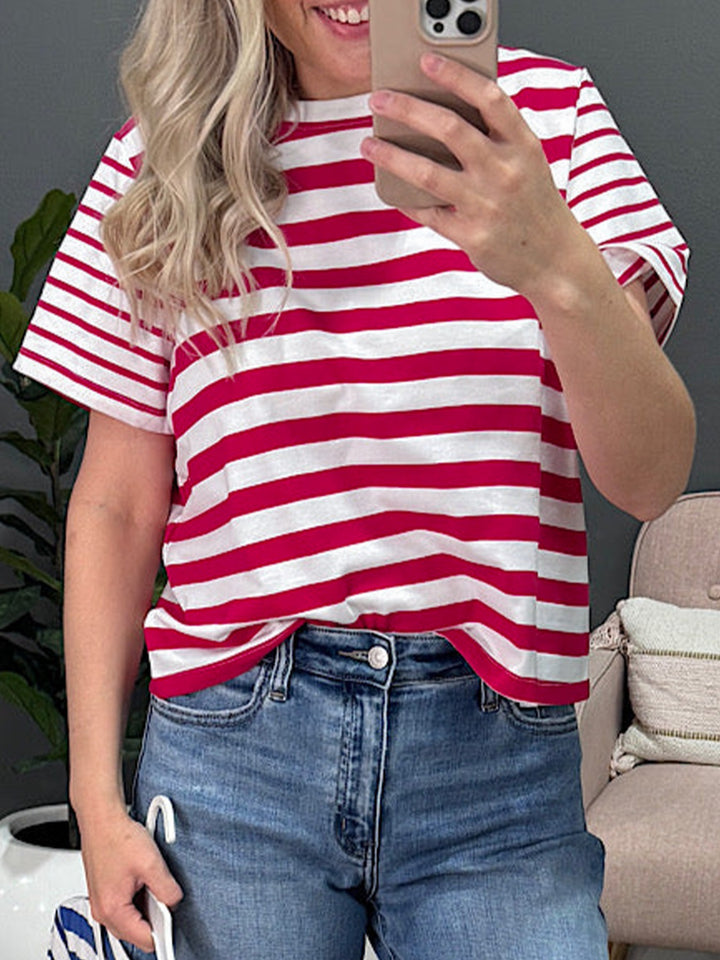 Strawberry Striped patchwork short sleeve crew neck tee