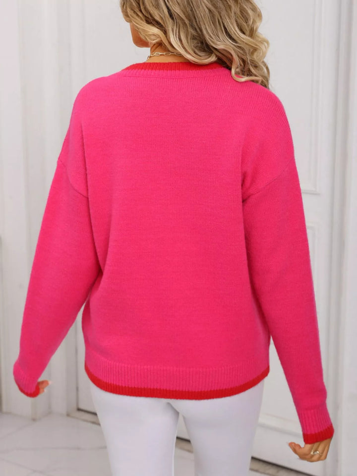 Strawberry graphic crew neck knit sweater