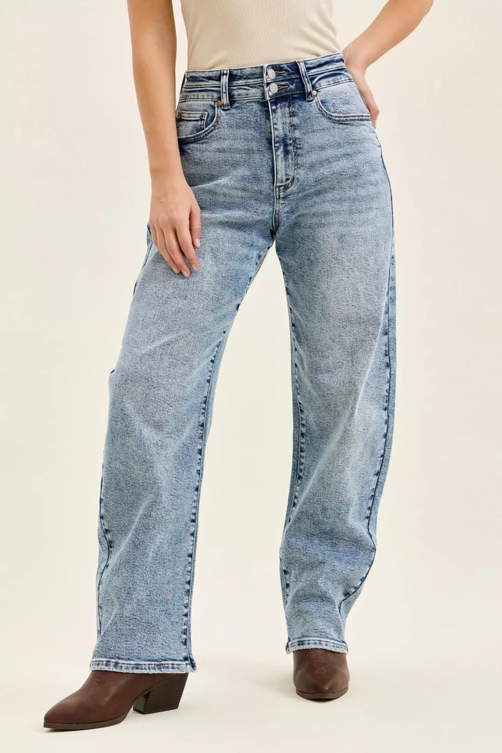 LT High-rise arc leg jeans with double waistband