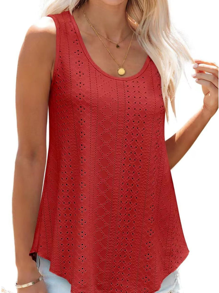 Eyelet knit scoop neck flowy swing tank top