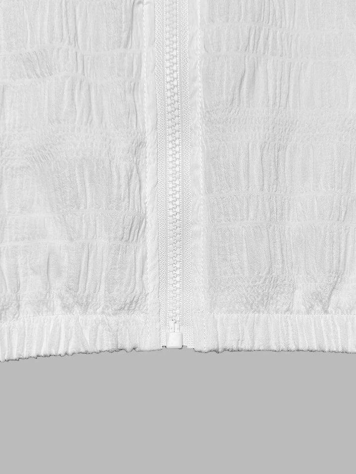 Lightweight crinkle-textured zip-up hooded jacket