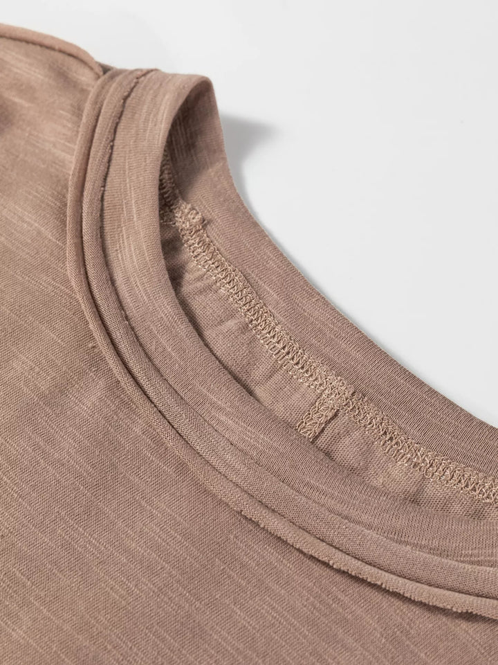 Lace-panel long sleeve tee with exposed seams