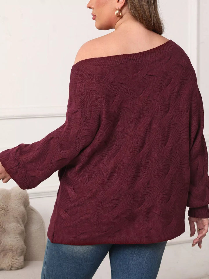 Textured cable knit off-shoulder sweater with batwing sleeves