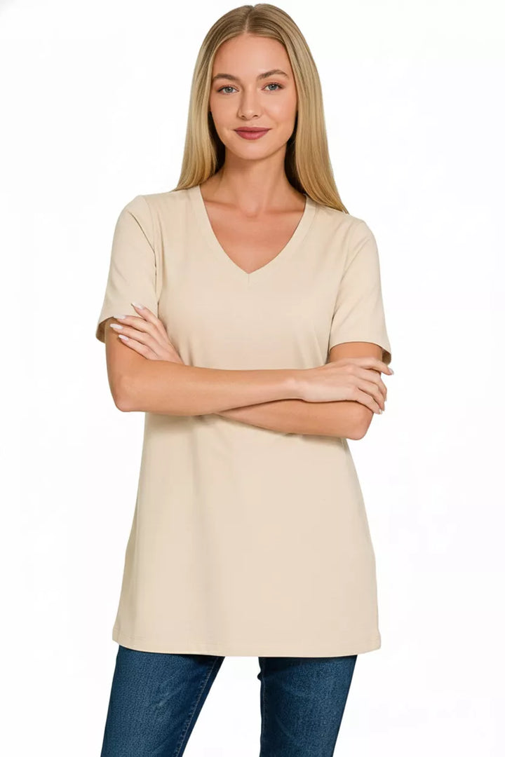 V-neck short sleeve cotton tee