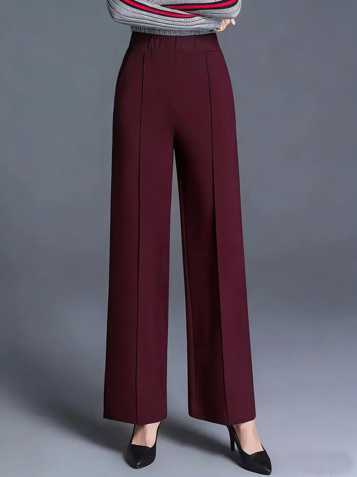 Burgundy High-waisted wide-leg pintuck pants with pockets
