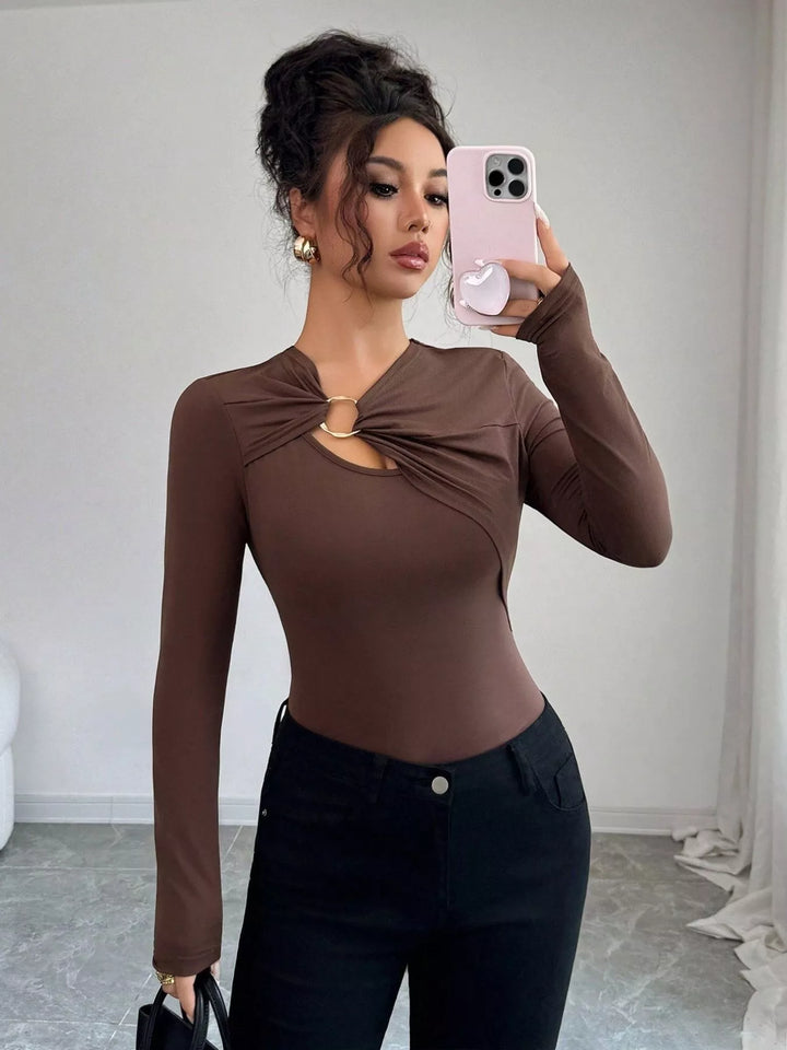 Twist front ring detail long sleeve top with cutout