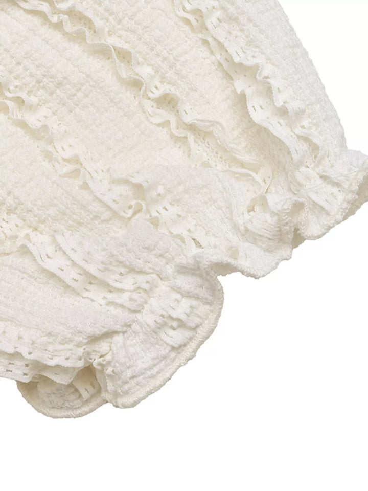 Ruched sweetheart neck puff sleeve babydoll top