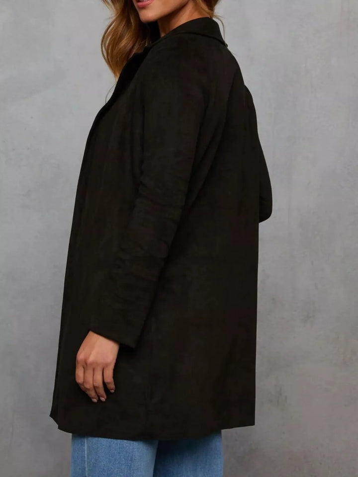 Open-front longline coat with notched lapel collar