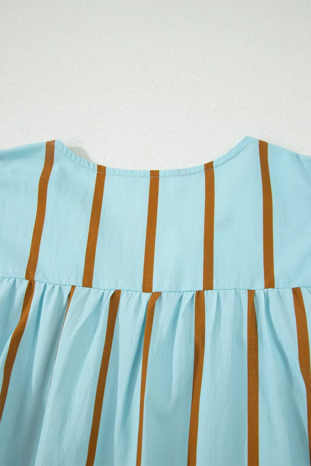 Striped ricrac-trim double-ruffle v-neck blouse