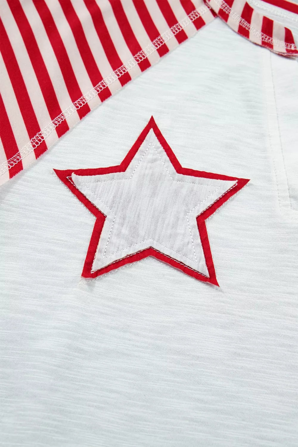 Star patch flag-inspired V-neck top with ruffle sleeves