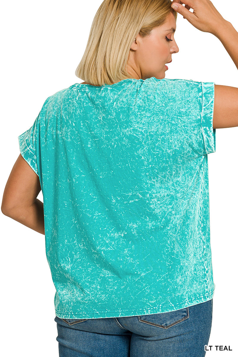 Crinkle wash pocket tee with folded short sleeves
