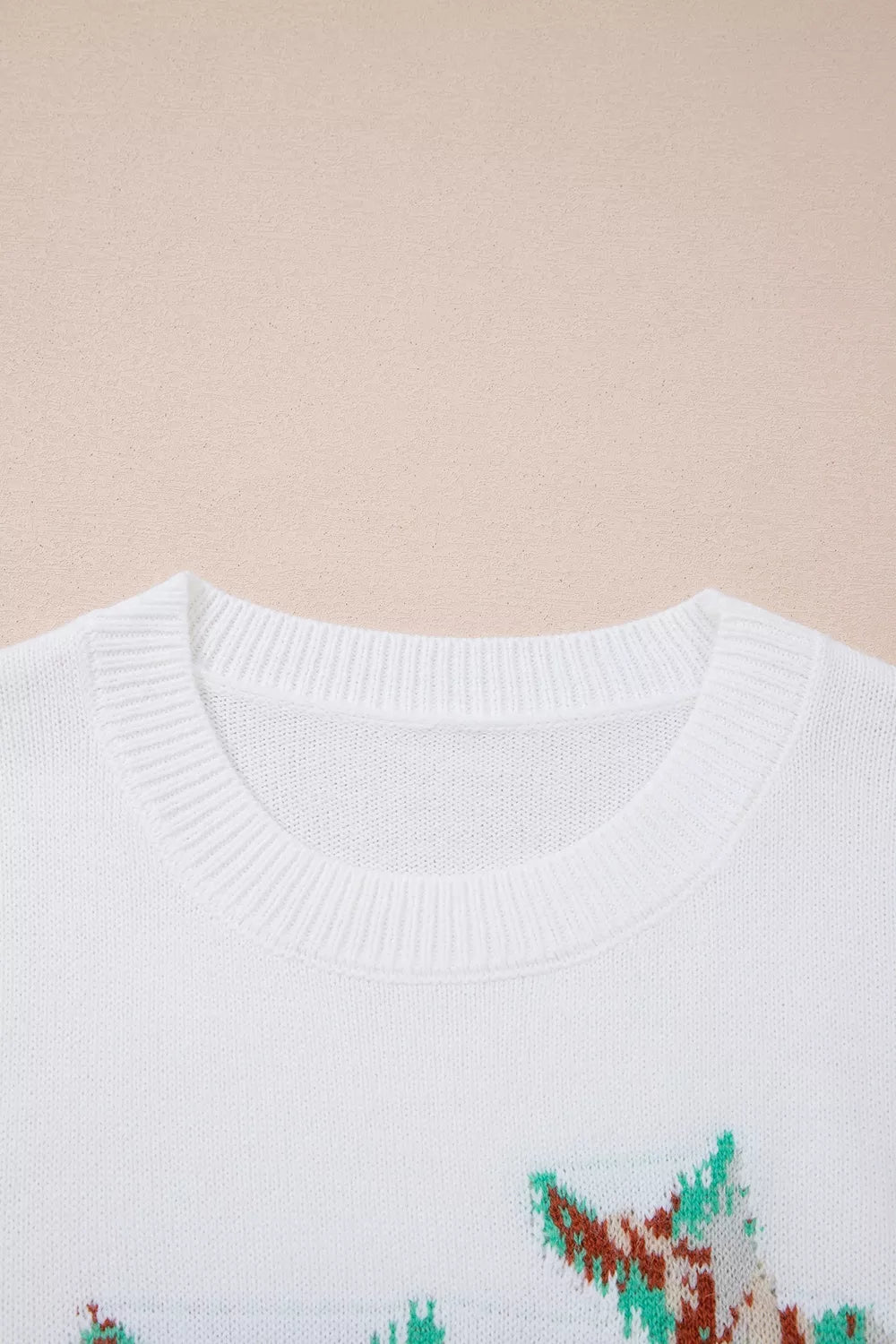 Drop shoulder crew neck sweater with knit bird graphic