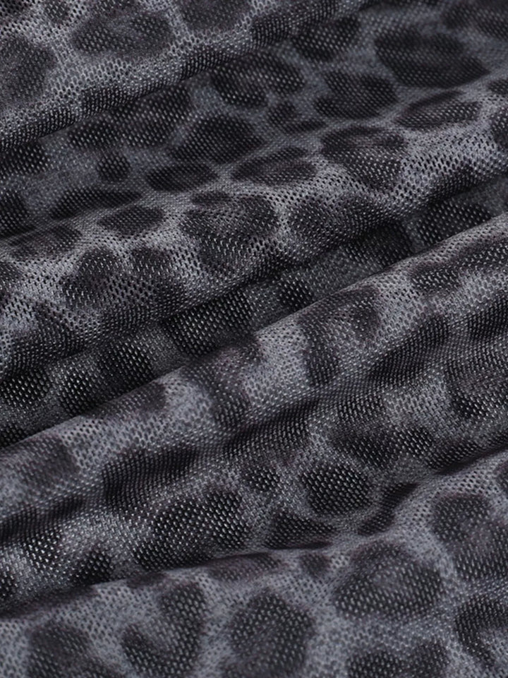 Sheer leopard print mesh cami with ruched sides
