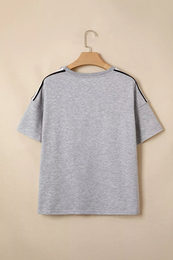 Relaxed fit tee with varsity shoulder stripes