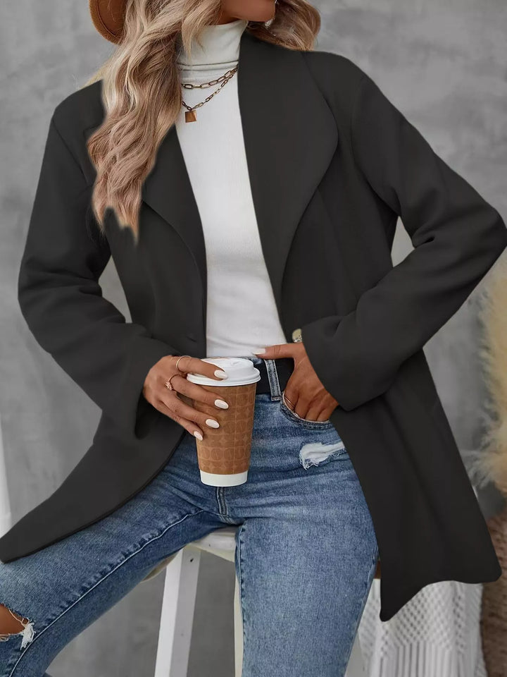 Single-button lapel collar mid-length overcoat