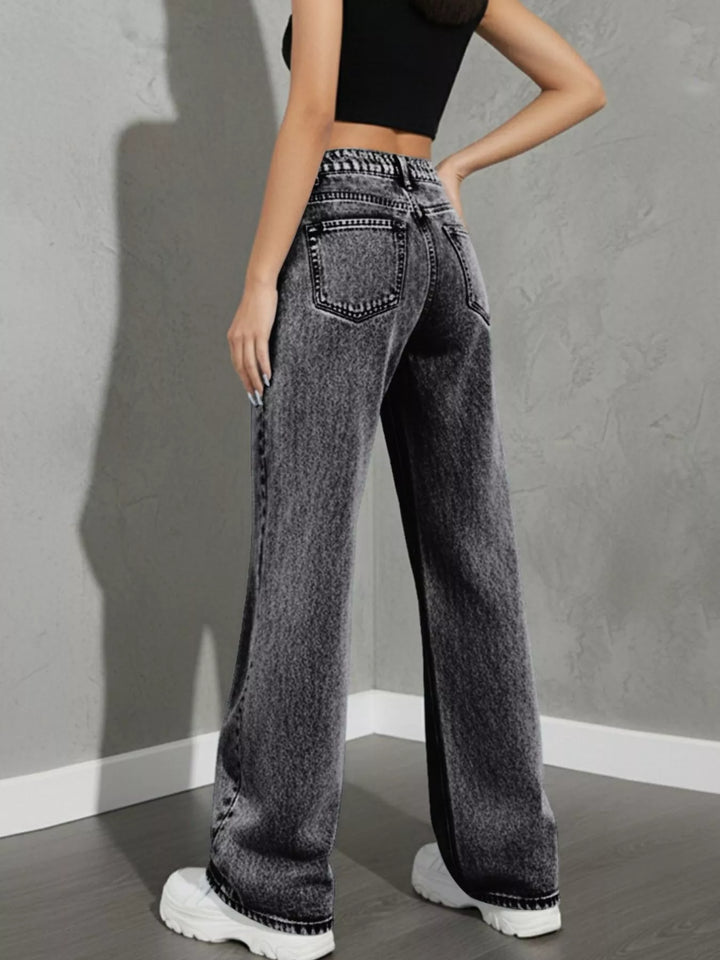 Asymmetric crossover high-rise wide leg jeans