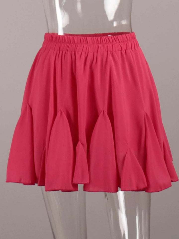 Ruffled hem flare mini skirt with elastic waist