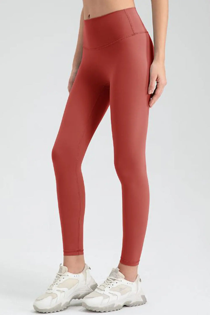 Red Orange Wide waistband high-rise stretch sport leggings