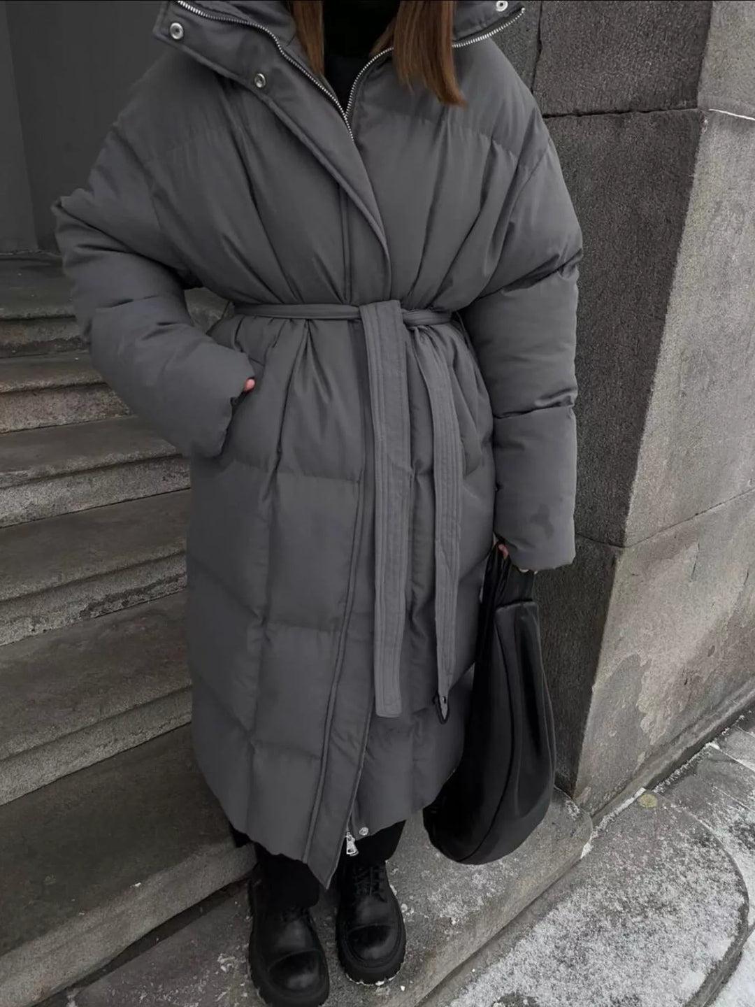 Longline padded puffer coat with stand collar