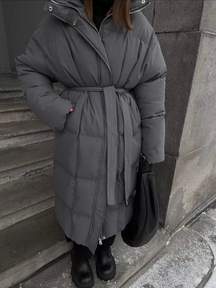 Longline padded puffer coat with stand collar