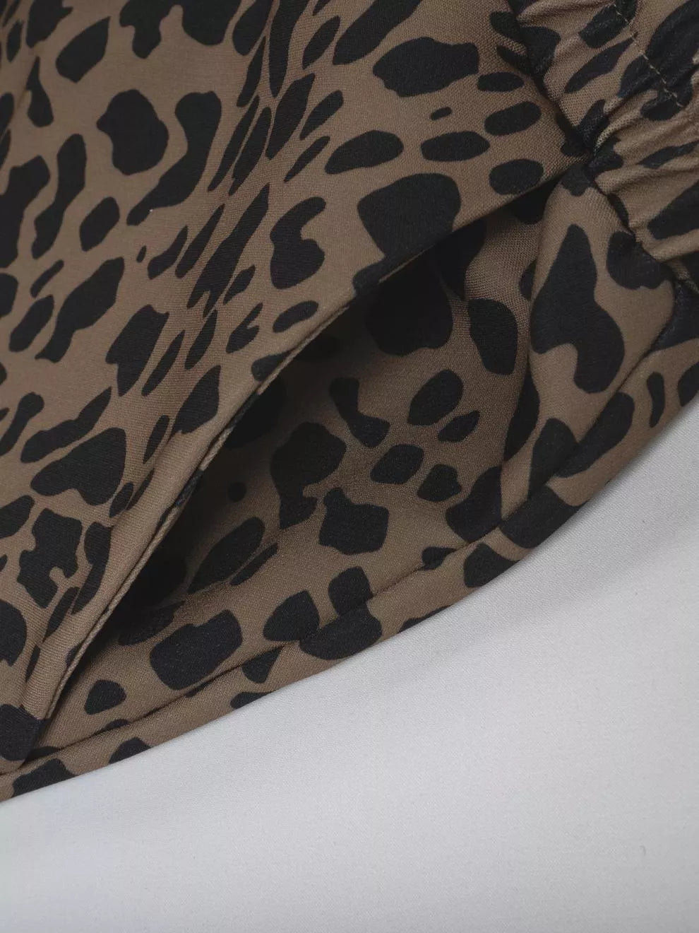Leopard print wide-leg pants with drawstring waist