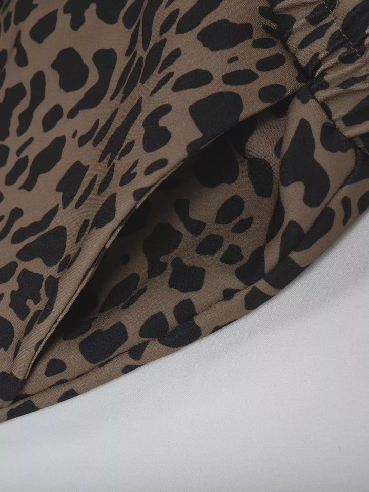 Leopard print wide-leg pants with drawstring waist
