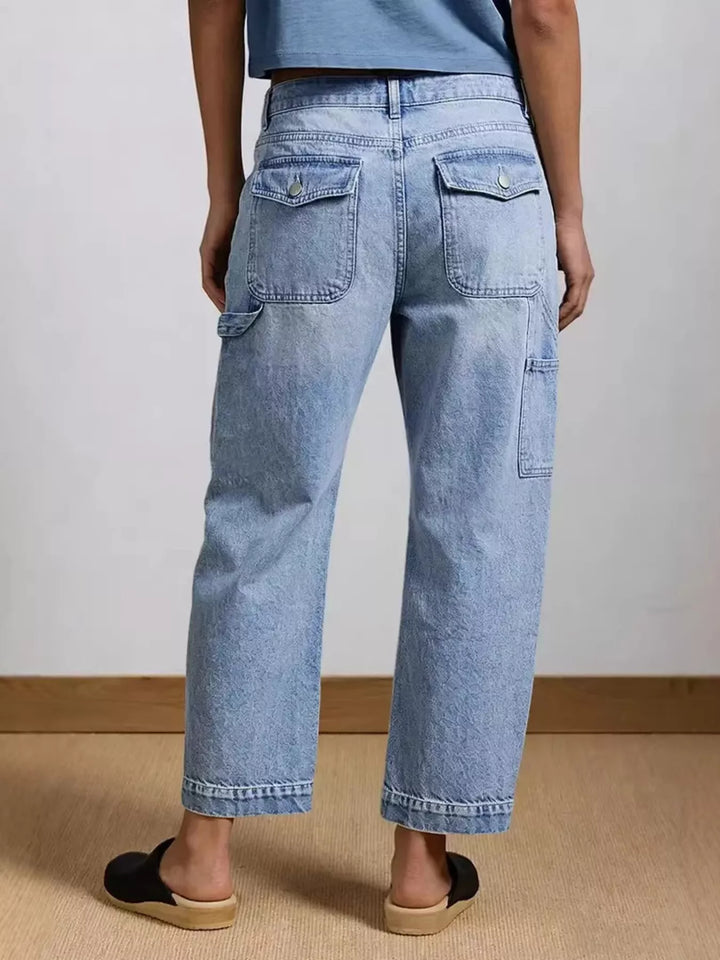 Washed wide leg carpenter jeans with seamed knees