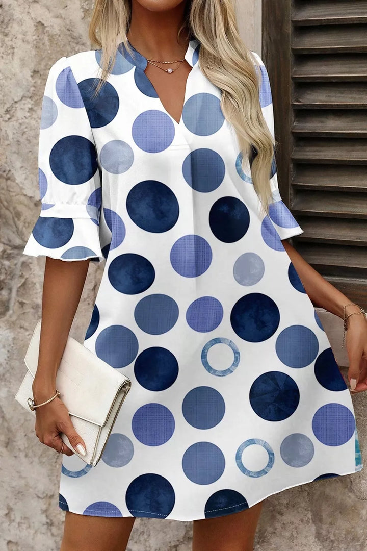 Polka dot v-neck mini dress with flounce sleeves