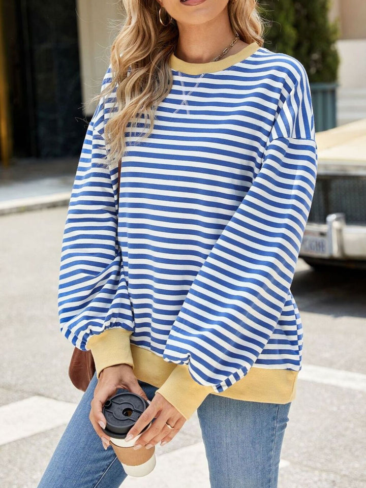 Striped crew neck sweatshirt with contrast ribbed trim