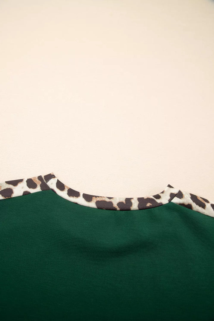 Leopard contrast trim short sleeve relaxed top
