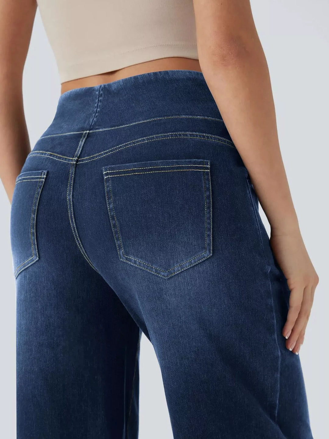High-rise pull-on wide leg jeans with side pockets