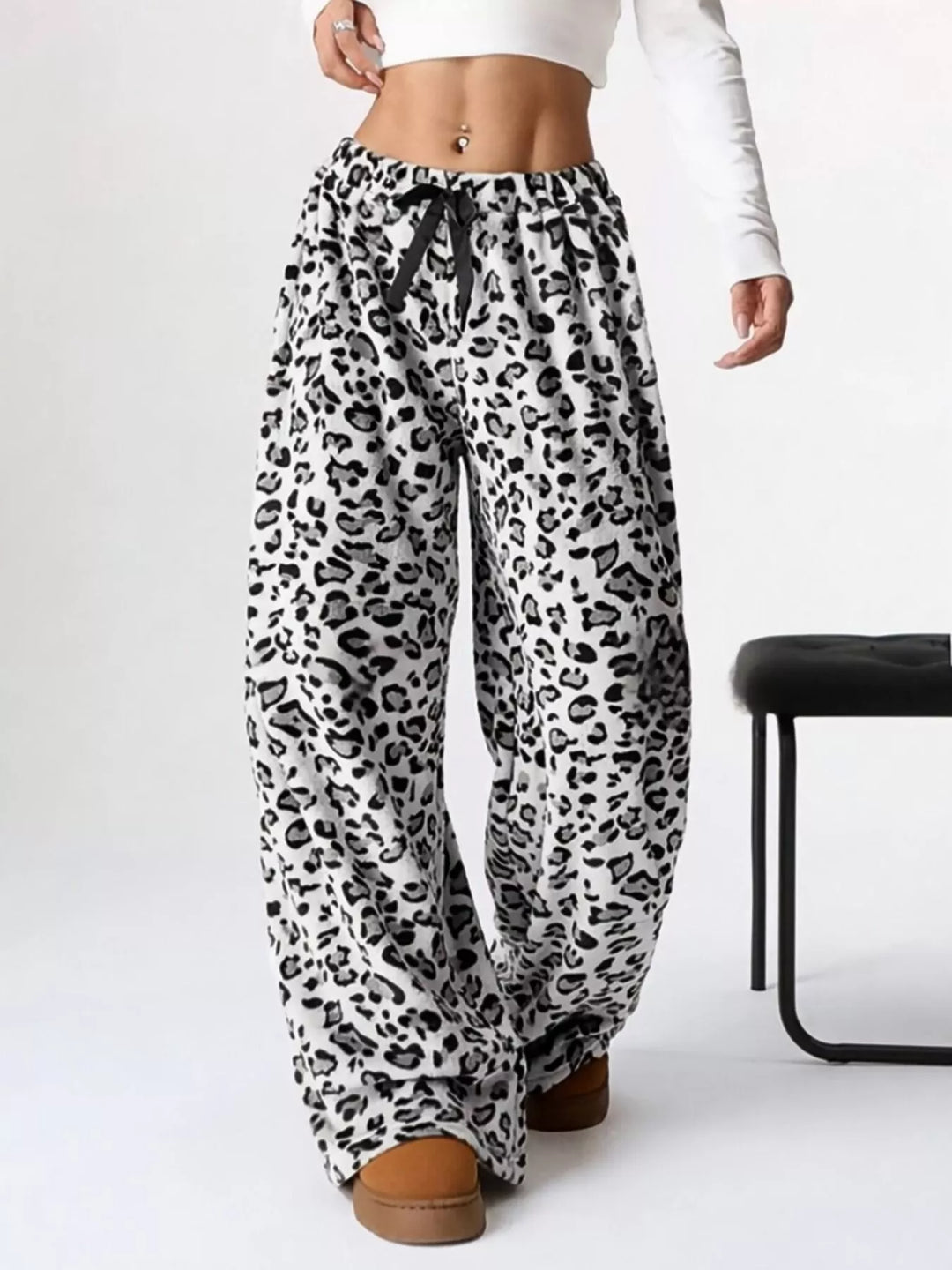 Drawstring wide-leg pull-on lounge pants