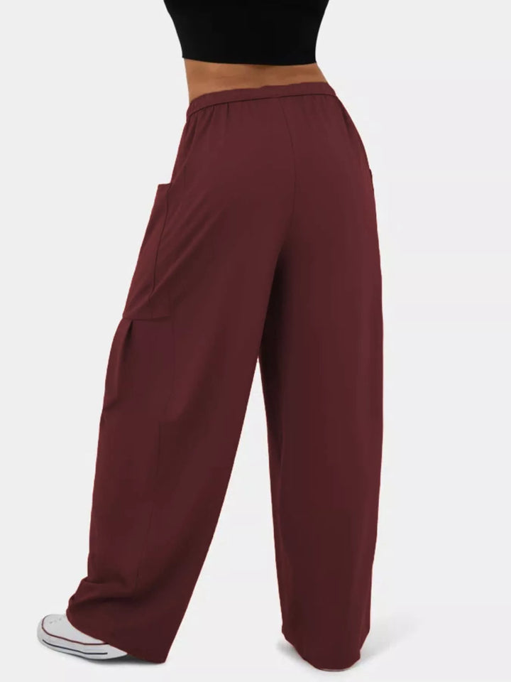 High-rise drawstring wide-leg pants with patch pockets