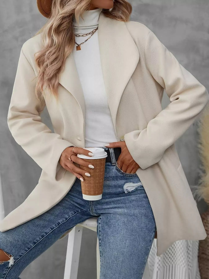 Single-button lapel collar mid-length overcoat