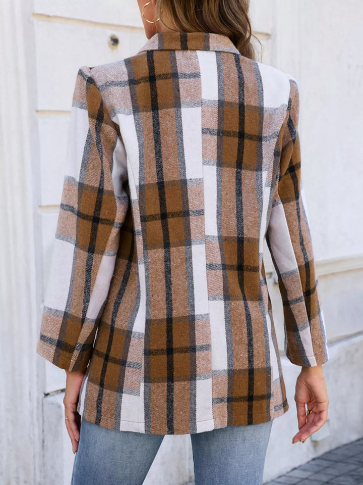 Plaid double-breasted blazer with notched lapels