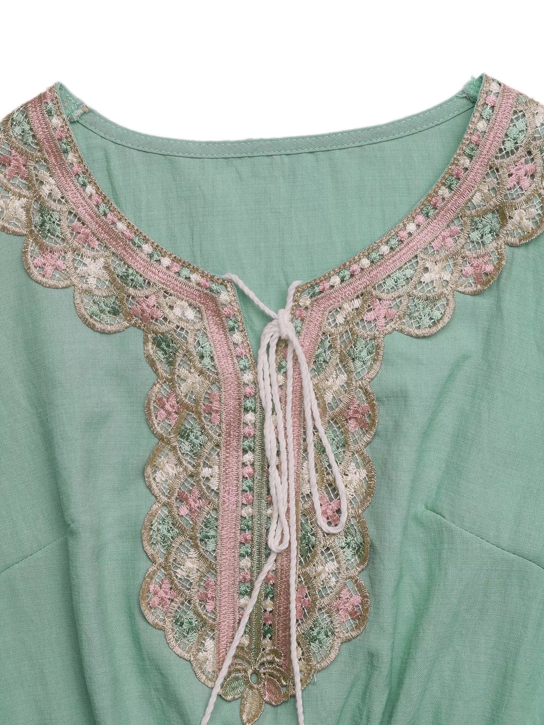Embroidered tie-neck flutter sleeve maxi dress